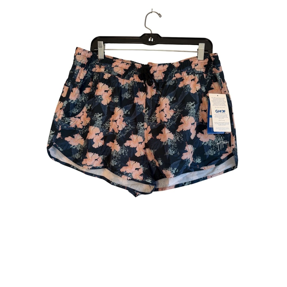 Guy Harvey Womens XL Floral Performance Shorts Navy Pink Hibiscus GHV55743 NWT